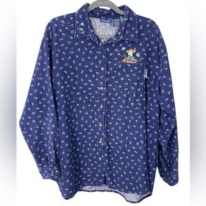 Vintage Disney Women's Tigger Blue Corduroy Button Up Long Sleeve Shirt Sz LARGE